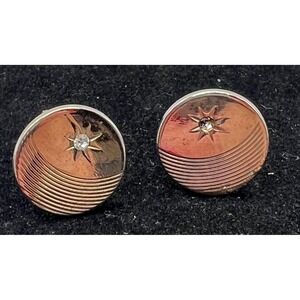 Vintage Gold Tone Starburst Cufflinks Patent Pending‎ Rhinestone Center